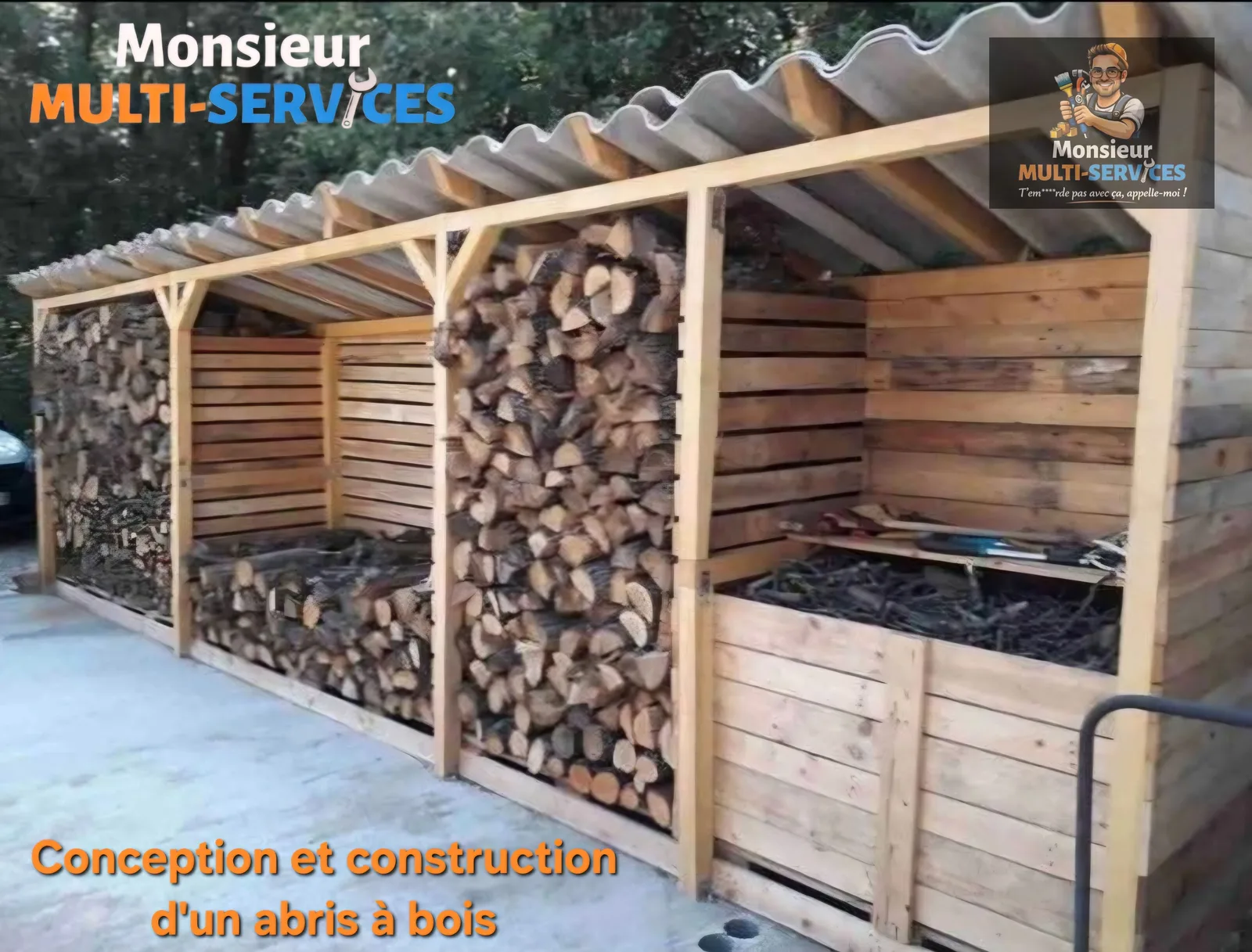 Conception, fabrication et installation d'un abri à bois